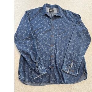 Express Button Down Shirt Men XL Blue Floral Fitted Denim Long Sleeve